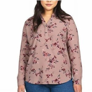 Hilary Radley Women’s Long Sleeve Blouse, Blush Rose Floral, Size Medium NWT